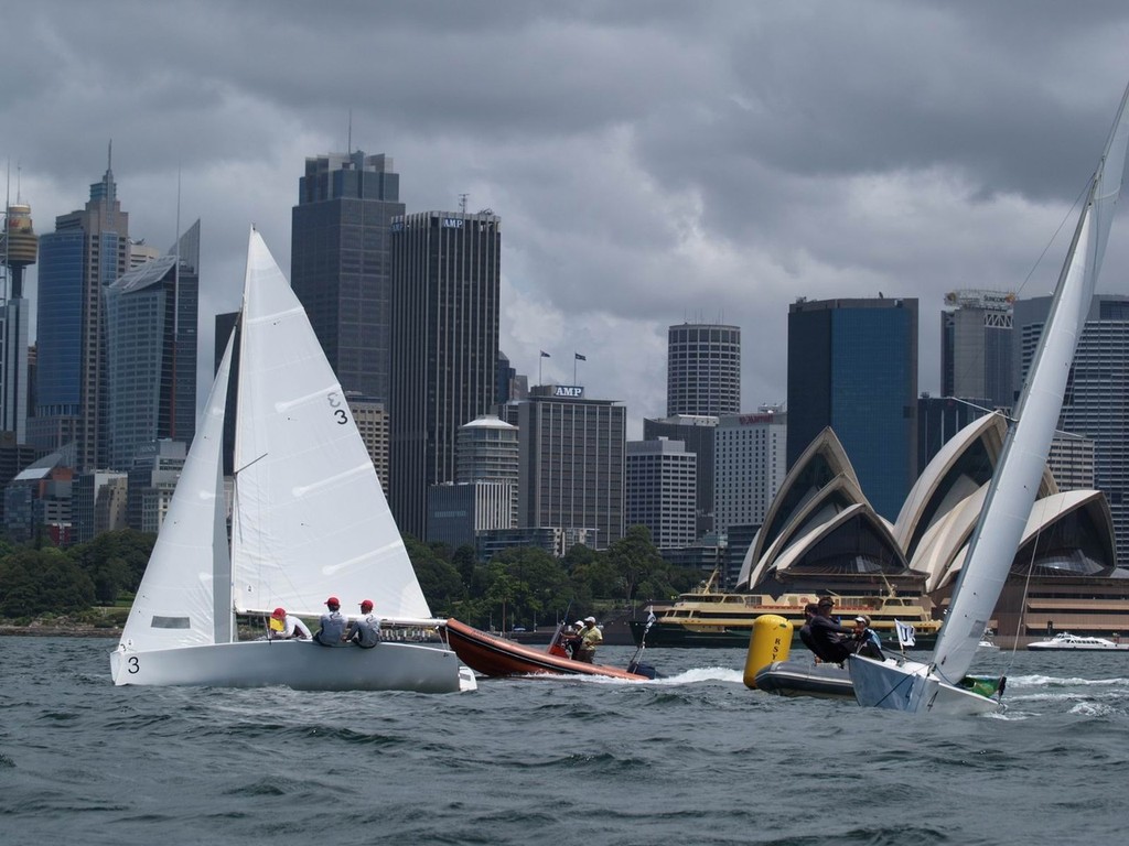 Bottom mark split pays off for David Gilmour on starboard tack over Josh Junior in Grand Final - Hardy Cup 2012 © Aline Van Haren 